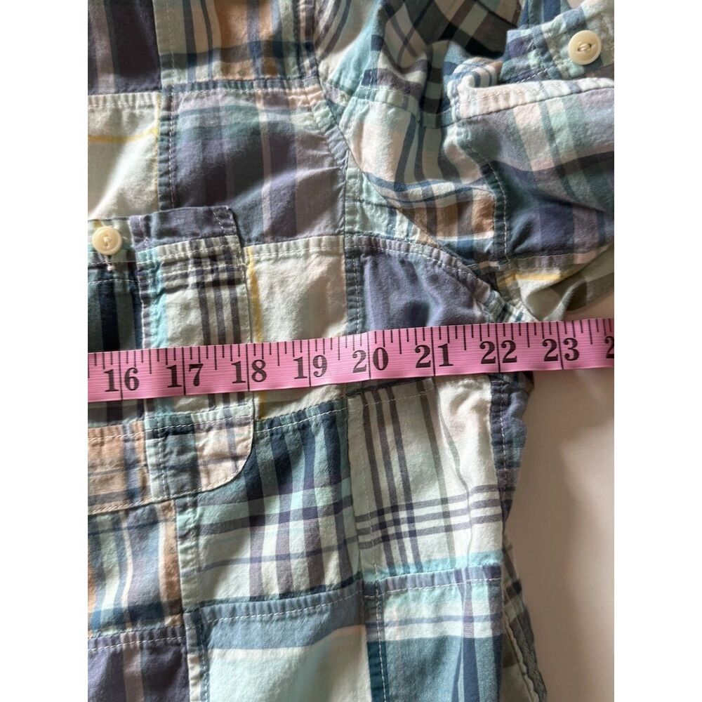 LL Bean Madras Plaid Button Shirt Patchwork Roll Tab Sleeve Country Cottage XL - Picture 12 of 16